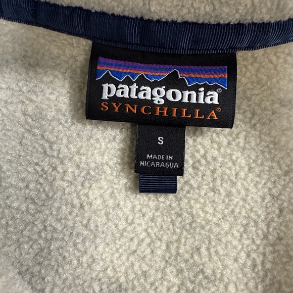 Patagonia Synchilla jacket OATMEAL/NAVY snap fleece outdoor hiking WOMENS SMALL - Picture 4 of 9